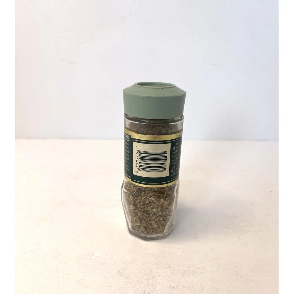 Vintage McCormick Oregano Spice Jar - Glass Container w/‎ Contents - Green Lid